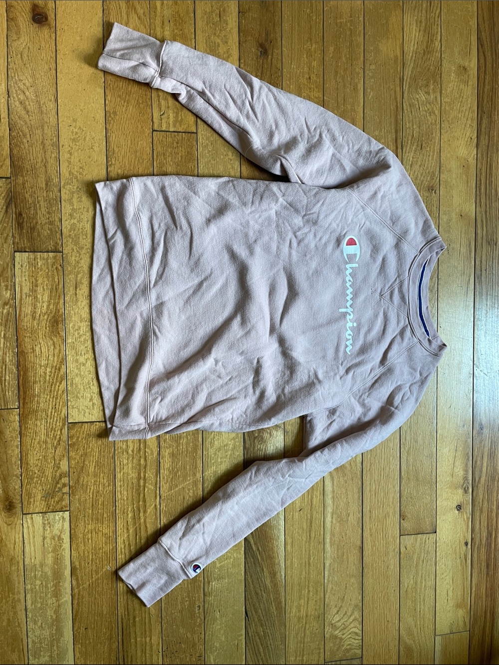 Champion Light Pink Script Logo Crewneck Sweatshirt